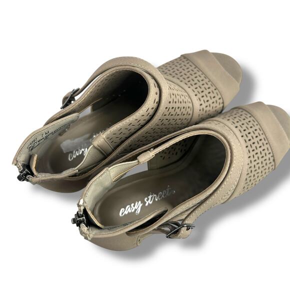 NEW Easy Street Carrigan Sandals Taupe Cut out Booties Open Toe Block Heel Shoes - Picture 7 of 13
